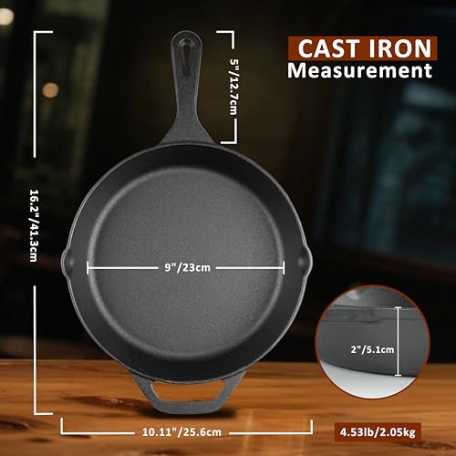 10 Inch Cast Iron Skillet, Pre-Seasoned Frying Pan for Oven, Stovetop, Grill & Campfire, Durable, Non-Toxic, Even-Heating Cookware, Black by isheTao - Image 2