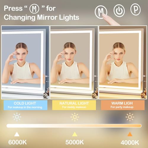 Gvnkvn Vanity Mirror with Lights, 28" x 22" LED Makeup Mirror, Lighted Makeup Mirror with 10X Magnification,Dimmable 3 Modes, Touch Screen Control Vanity Mirror Round Gold by Gvnkvn - Image 3