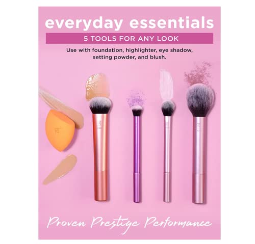 Real Techniques Kit de preparação de pele com 4 pincéis e suporte de pincel, amarelo