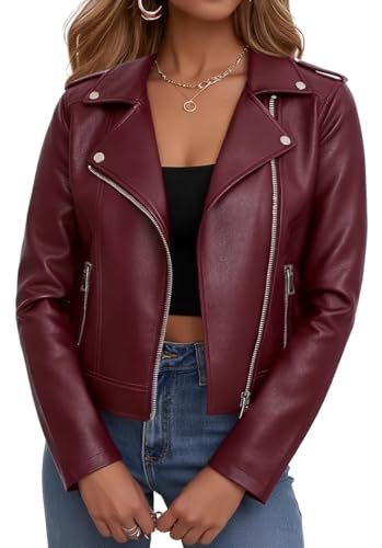 Ommiivex Women Faux Jacket Leather Cropped Bomber Coat 2025 Fall