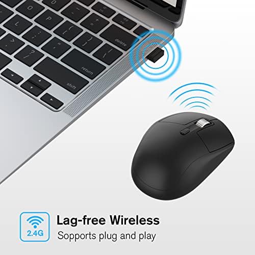 PINKCAT Wireless Mouse, Silent Small Compact Mouse 6 Buttons 2.4G Ergonomic Optical Mouse with USB Receiver, 3 Adjustable DPI Compatible with Laptop PC Notebook Deskbtop MacBook Mac Computer (Black)
