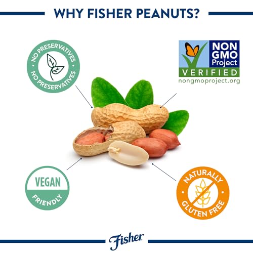 Fisher Peanuts, Roasted, Unsalted Culinary One Cup, 5.15 Ounces, Naturally Gluten Free, No Preservatives, Non-GMO, Keto, Paleo, Vegan Friendly
