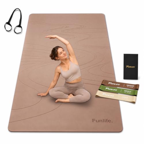 FunLife Tapis de yoga 183 × 80 cm 8 mm TPE antidérapant + 3 bandes de | Tapis de fitness extra large avec…