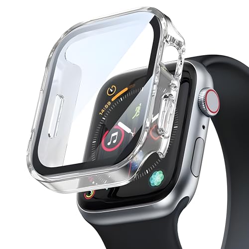 JUNOVA for Apple Watch �h���P�[�X �y2025�V�^�z Series SE3/SE2/SE/6/5/4 44mm�Ή� �A�b�v���E�H�b�`�ی�J�o�[ 3D���p�G�b�W�݌v PC+�K���X��� 9H�d�x �ϏՌ� �h�� �����^ �y�� ���^�b�`���x 