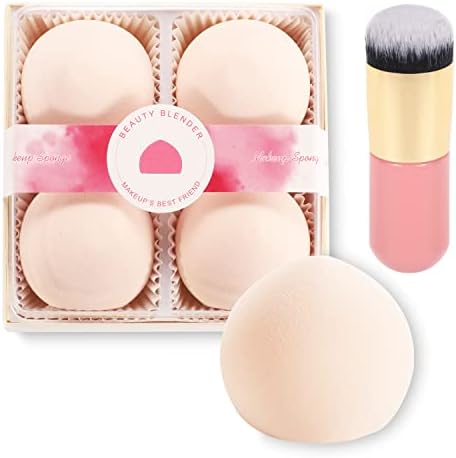 4 Pcs Makeup Sponges, Expanding Marshmallow Pink Foundation Beauty Blenders, Latex-Free Concealer Blenders with Foundation Brushes