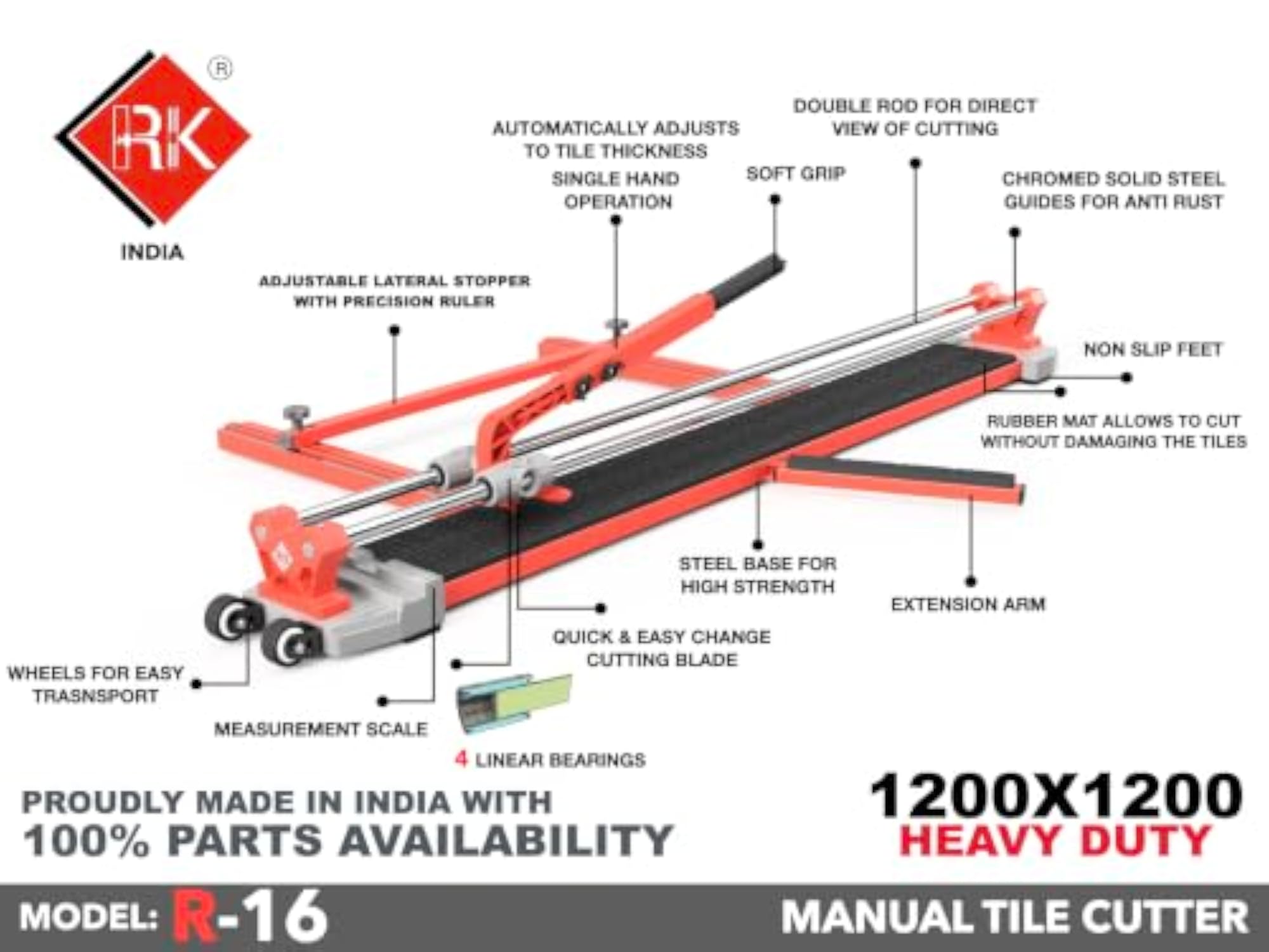 Rk R16 Manual Tile Cutter, Chrome-Plated Steel