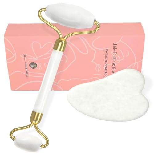 Gua Sha Facial Massage Tool & Jade Roller Set, Facial Massager for Face, Neck, Back, Arms, Legs, Eye