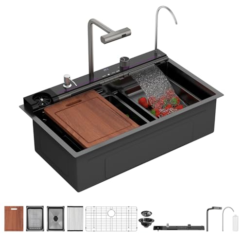 Sarlai Waterfall Kitchen Sink - 33 Inch Drop In Workstation