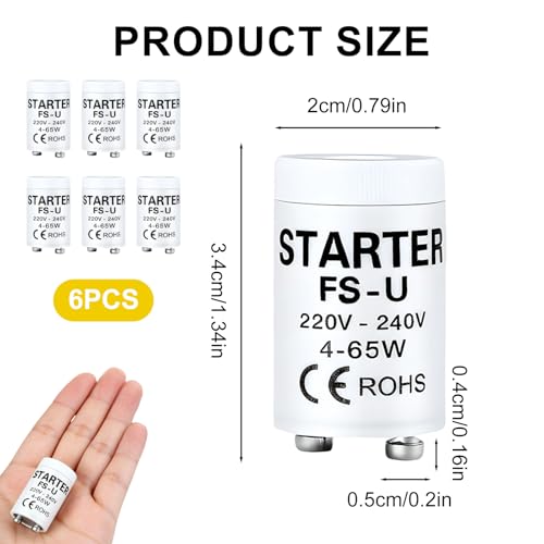 Yohtlfp 6 Pièces Starter Neon 4-65W 220-240V, Starter Tubes Fluorescents – vue 2
