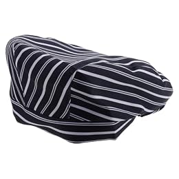 Healifty Unisex Beret Chef Hat Blue White Striped Cooking Hat Kitchen Supplies for Food Service Staff in Coffee Shops and Western Restaurants
