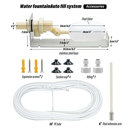 Pamunula Water Fountain Auto Fill System Autofill Water Level Kit, 1/4 Inch Tube With Adjustable Arm For Outdoor Fountain Pond Aquariums Aquaculture #TOP1
