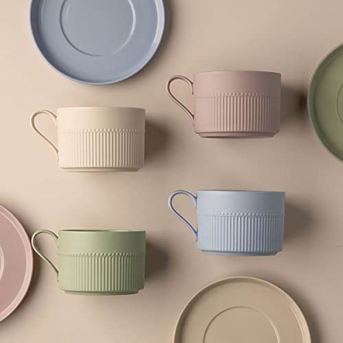 Sheskind 8.5 oz Ceramic Coffee Cup with Saucer, Solid Color Tea Cup and Saucer Set, Beautiful and Practical, Light and Handy (green)