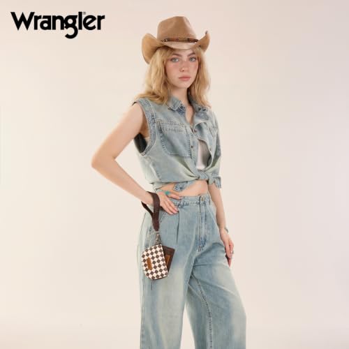 Image of Wrangler KeyChain Wallet Checkered Wristlet Wallets for Women Western Dual Pouch Wristlet Credit Card Holder Wallet