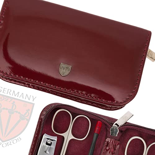 3 Swords Germany – brand quality 8 piece manicure pedicure grooming kit set for professional nail care with synthetic leather case burgundy - Made in Germany