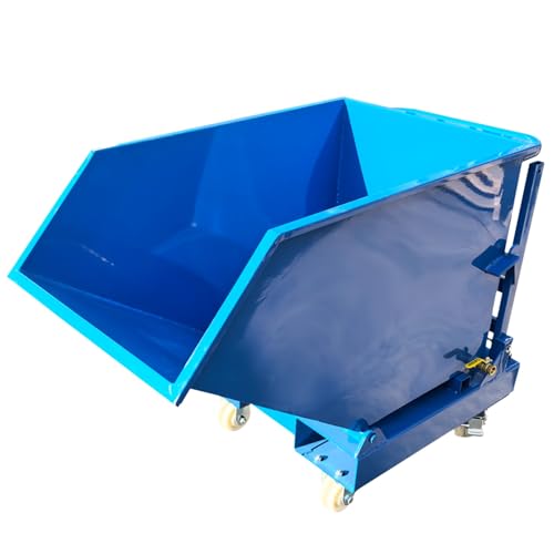 DINENOVATE Steel Self Dumping Hopper with 90° Tilting, 2200LB Capacity, Manual Operation & Forklift Compatible, Drainage System, for Construction Site Warehouse Use