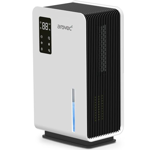 AROVEC 3200mL Dehumidifier & Air Purifier for Bedroom, Bathroom & Small Spaces, Smart 2-in-1, True HEPA Filter, 500mL/day Dehumidification, 7 Colours LED, Timer, Night Mode, Auto Defrost