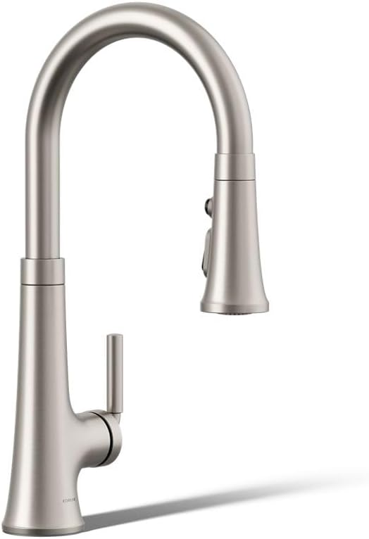 Kohler 23764-VS Tone Pull Down Kitchen Faucet, Kitchen Sink Faucets with Pull Down Sprayer, Vibrant Stainless