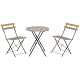 Outsunny bistroset 3 st. Opvouwbare tuinset, balkonset, bistrotafel met 2 stoelen, tuinmeubelen, metaal, grenenhout, naturel
