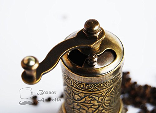 Bazaar Anatolia Turkish Pepper Mill Grinder Refillable Spice 4.2" Manual Crank Handle (Antique Gold) #TOP5