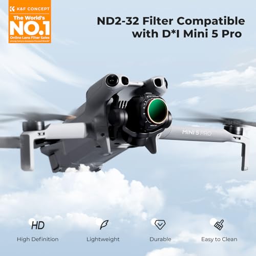 Image of K&F CONCEPT Variable ND Filter Compatible with DJI Mini 5 Pro, ND2-32 1-5 Stops Multicoated HD Optical Glass Lightweight Drone Camera Lens Accessories for Aerial Photography Video Recording