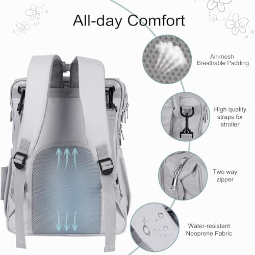 COTTONBEBE Diaper Bag with Changing Pad, Large Baby Bags Backpack with Stroller Straps & Insulated Pockets, Multifunction Waterproof Travel Diapers Back pack for Women & Man, Grey — view 3