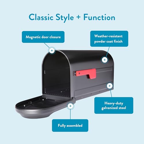 Architectural Mailboxes Barrington™ Heavy Duty Steel Metal Post Mounted Mail Box for Outside, Black, Large Curbside Mailbox with Magnetic Latch by ARCHITECTURAL MAILBOXES - Image 4