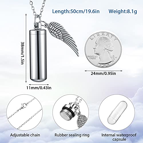 Mtlee Urn Necklace For Ashes Cremation Jewelry For Ashes, 6 Pieces Stainless Steel Cremation Jewelry For Women Men, Memorial Necklace Angel Keepsake Cylinder Pendant With Filling Kit (Black, Silver) #TOP1