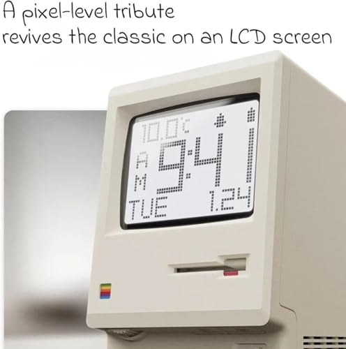 Image of ANTPO Maclock WB-8 Retro Pixel Alarm Clock, 1984 80s Computer Style Electronic Digital Clock with LCD Display, USB Desk Clock for Bedroom, Multiple Alarms, Calendar, Temperature, Adjustable Brightness
