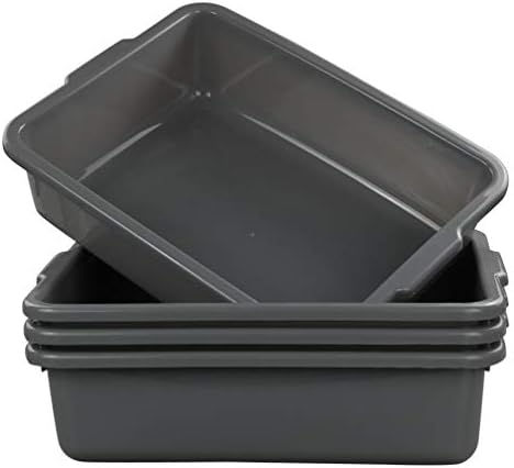 4-Pack Bus Tubs, Commercial Tote Box, Plastic Bus Box (13 L), Gre...