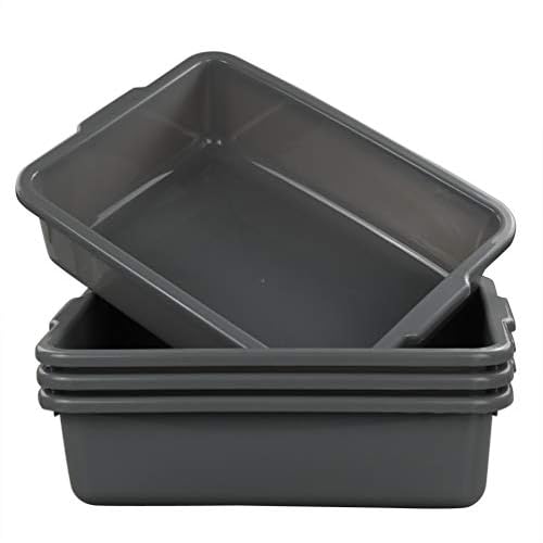 4-Pack Bus Tubs, Commercial Tote Box, Plastic Bus Box (13 L Capacity), Grey