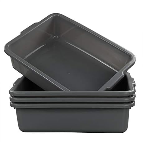 Eagrye 4-Pack Bus Tubs, Commercial Tote Box, Plastic Bus Box (13 L Capacity), Grey