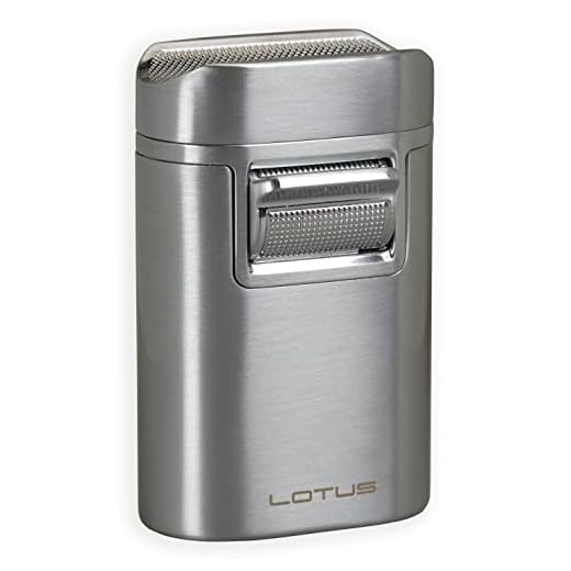 Lotus Brawn Table Cigar Lighter with Quad Wind-Resistant Torch Flames, All Metal Housing, Cigar Rest Cap, Extra Large Fuel Tank (Chrome)