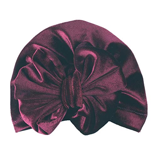 Superiman 5Pcs Velvet Newborn's Bowknot Turban Headband Beanie Cap Infant Baby's Headwear For Photography Props (Black+Wine Red+Christmas Gren+Pink+Gray) #TOP3