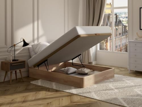 Lit coffre avec effet bois clair 140x190 cm Verso | Maisons du Monde