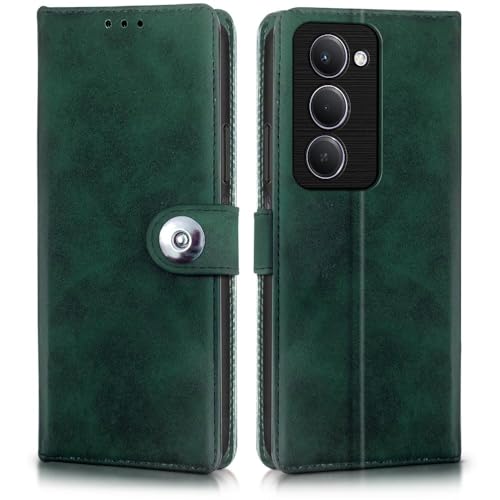 Image of WOW IMAGINE Shock Proof Flip Cover Back Case for Mi Redmi 15 5G (Magnetic Button Flip Case | Wallet Pockets & Stand | Leather Finish | Forest Green)