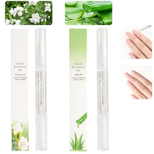 2PCS Cuticle Oil Pens for Nail Care,Cuticle Revitalizer Oil Pen with Soft Brush,Cuticle Oil to Prevent Nail Cracking and Dry (Aloe & Jasmine Flavor)