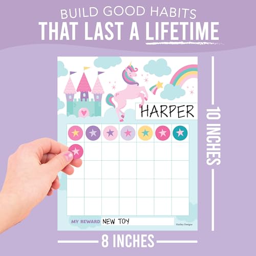 Image of Hadley Designs Sticker Chart for Kids Behavior at Home - Sticker Reward Chart for Kids, Star Charts for Toddler, Star Charts for Good Behavior, Unicorn School Reward Stickers for Classroom Incentives