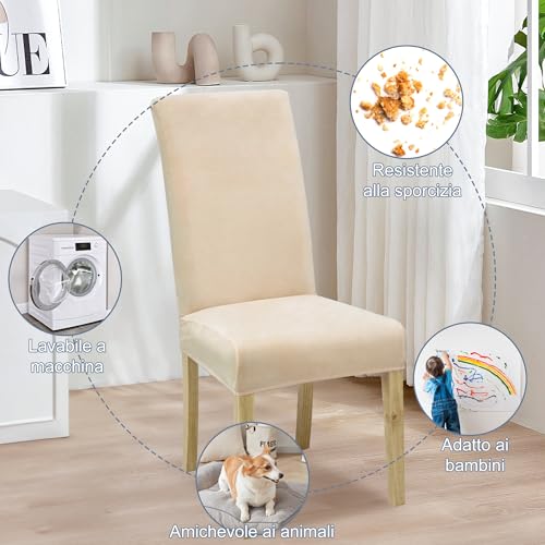 Sukaikeqa Copri Sedia Da Pranzo Universale Elasticizzato (Set Di 4/6/8 Pezzi Con Schienale) Per Soggiorno, Cucina, Ufficio, Sala Da Pranzo, Coprisedia Per Feste, Lavabile E Rimovibile. (6, Beige.) - 6