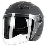 Adult 3/4 Open Face Motorcycle Helmet, Double Visor Motorbike Scooter Ebike Moped Cruiser Helmets for Men and Women DOT Approved (Black, Medium)