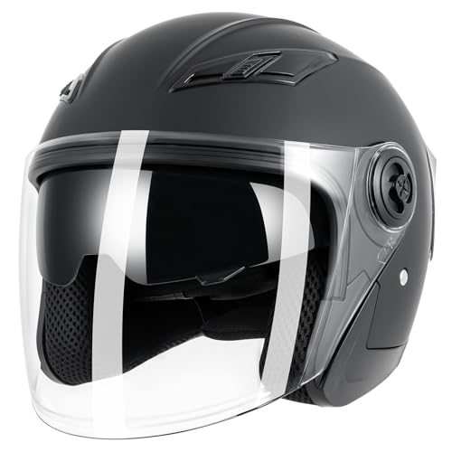 Adult 3/4 Open Face Motorcycle Helmet, Double Visor