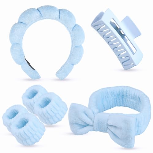 Yaqulen 7 Pcs Spa Set, Facial Headband and Wristband Set, Skincare Accessories, College Style Girl Idea Gifts, Hair Accessories for Women and Girls (Pink)