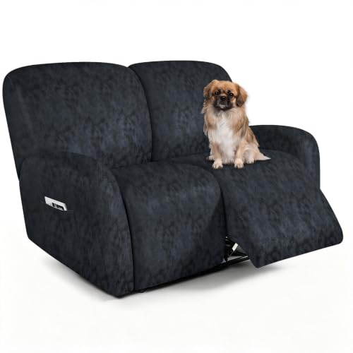 Image of ANARACHON Leather Look Loveseat Recliner Covers Stay in Place 6-Piece Recliner Sofa Slipcover 2 Seater Reclining Couch Cover Furniture Protector Washable (Recliner Loveseat,03Navy Blue)