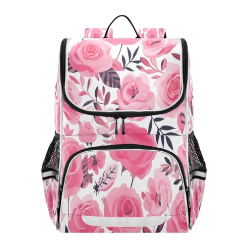 Sac à dos scolaire grande capacité avec motif fleur rose dessin animé pour fille et garçon