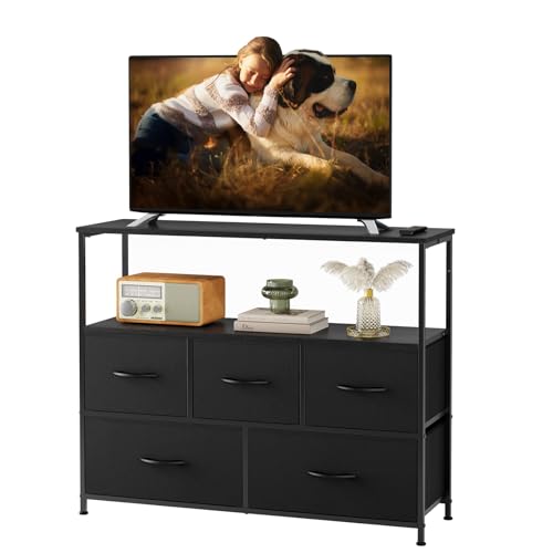 Sweetcrispy 5 Fabric Drawer Dresser TV Stand for Bedroom, Entertainment Center for 45 Inch TV with...