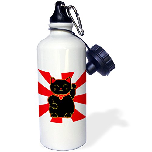 3dRose Black Lucky Cat-Sports Water Bottle, 21oz , 21 oz, Multicolor