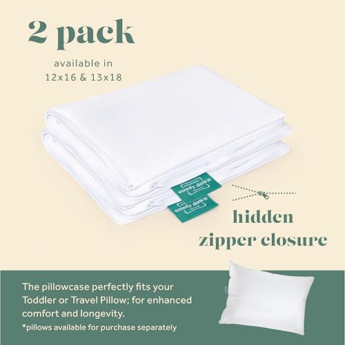 Image of ComfyDown Pillowcase for Toddler & Travel Pillows - 2 Pack - Breathable, 100% Cotton, 400-Thread Count, Zipper Closure - Made in USA - 13 inchx18 inch