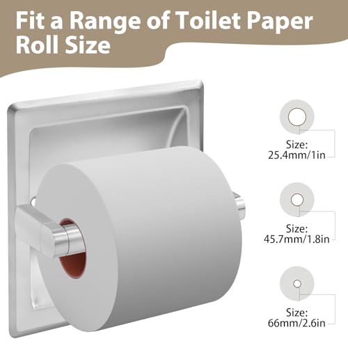 Recessed Toilet Paper Holder for Rolls, Pivoting Stainless Steel in Wall Toilet Paper Holder, Wall Mounted Bathroom Tissue Roll Dispenser with Modern Brushed Nickel Finish by Mougcet - Used condition - Image 5