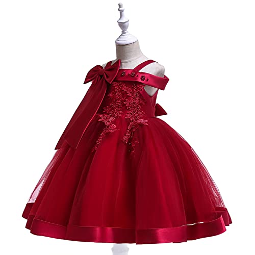 Bebeone Girls Flower Dress Kids Formal Pageant Party Wedding Dresses (Burgundy-120) #TOP2