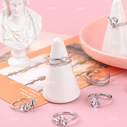 Auear, Cone Ceramic Ring Holder Tower Cone Shaped Display Stand For Jewelry Ring Wedding Ring (White, 2-Pack) #TOP2