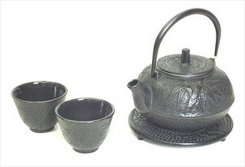 Japanbargain, Cast Iron Tea Set 18Oz Teapot Teacup Tetsubin Bamboo Plum Pine Design (18-Oz, Black) #TOP29